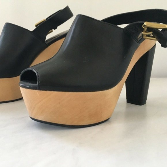 Coach Platform Black Leather Petrina Platform Block Heels - Size 6 - Picture 1 of 7